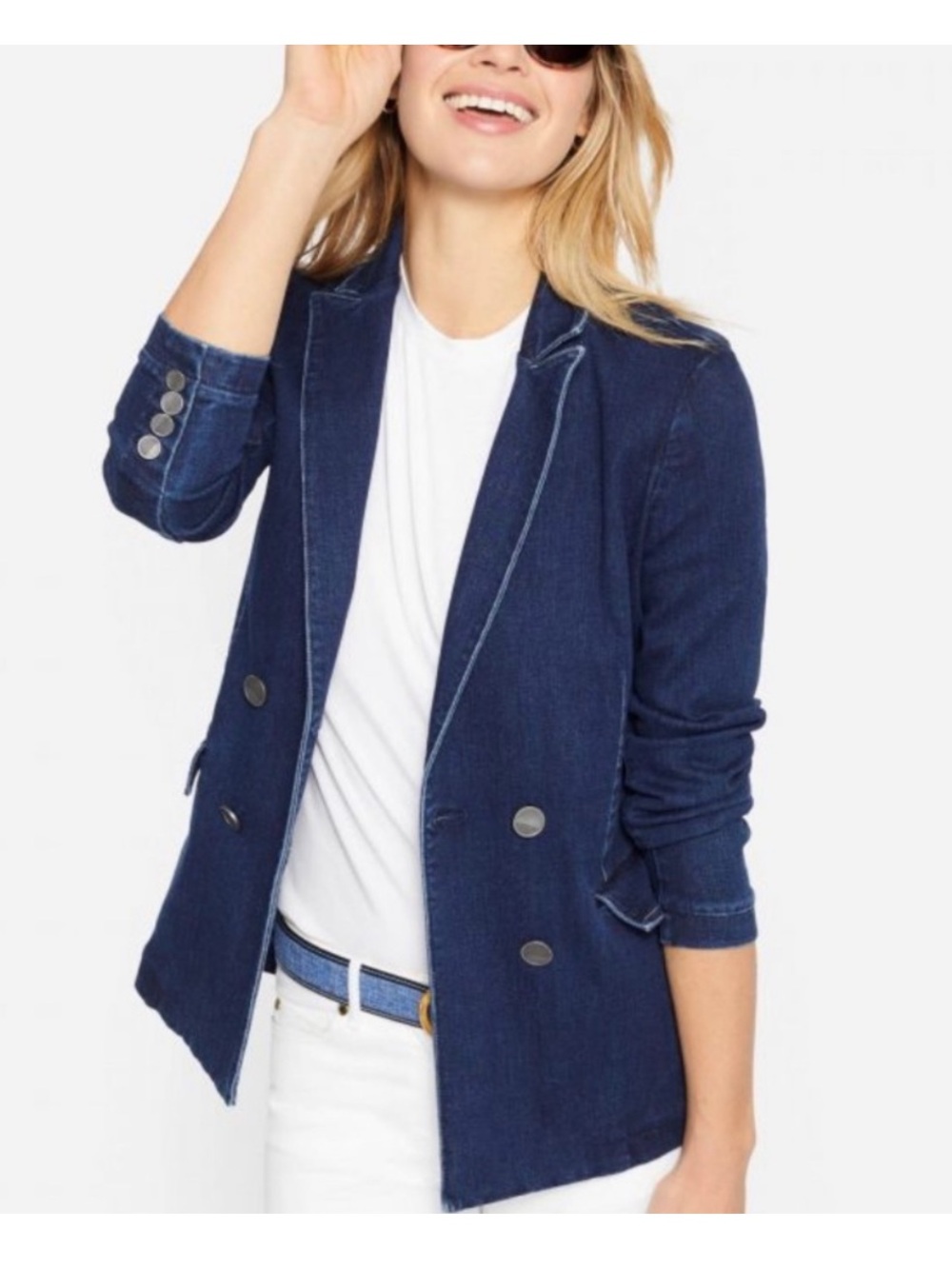 J. McLaughlin Double Breasted Denim Blazer Size 8